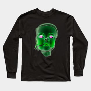 Freaky Halloween Broken Doll Zombie Face Green Long Sleeve T-Shirt